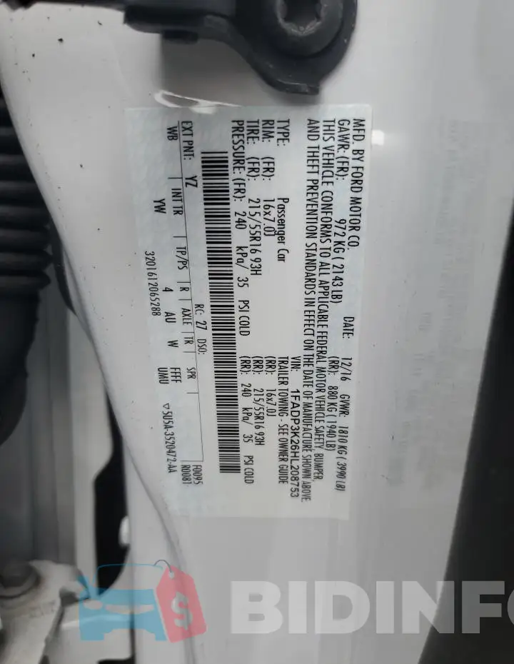 1FADP3K26HL208753 Photo# 12