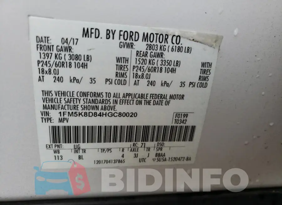 1FM5K8D84HGC80020 Photo# 13