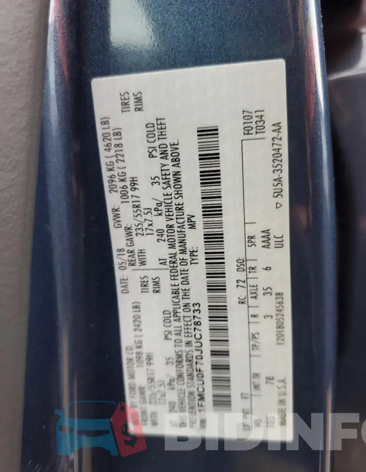 1FMCU0F70JUC78733 Photo# 13