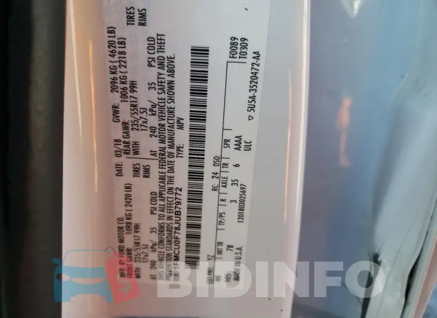 1FMCU0F78JUB79772 Photo# 13