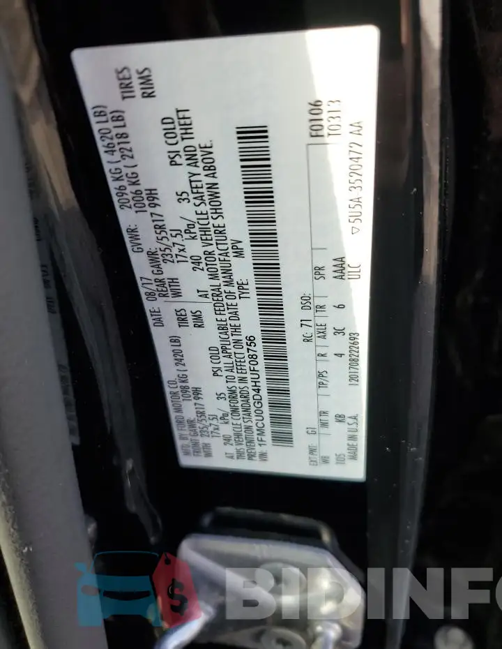 1FMCU0GD4HUF08756 Photo# 12