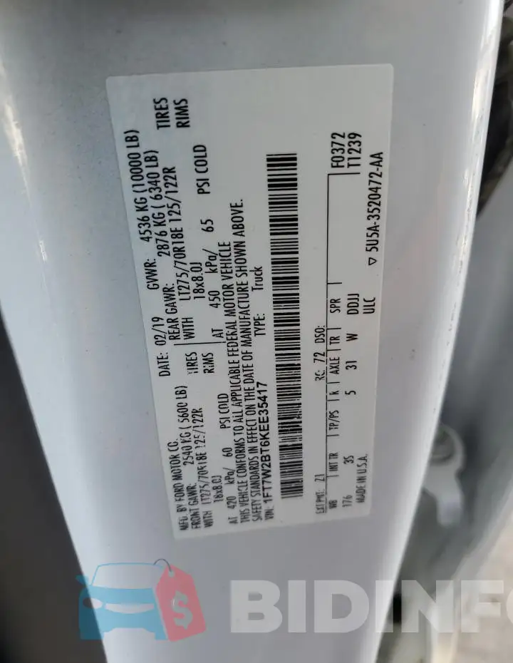 1FT7W2BT6KEE35417 Photo# 12