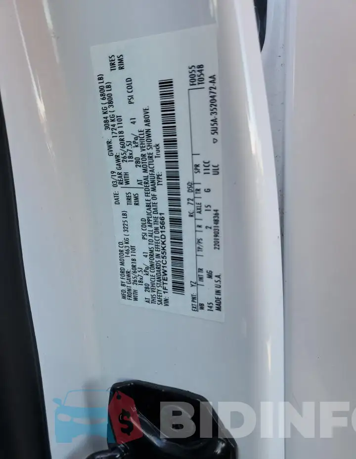 1FTEW1C55KKD15661 Photo# 12