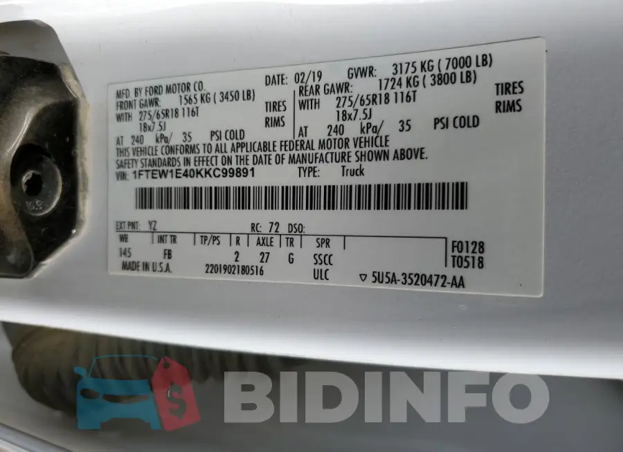 1FTEW1E40KKC99891 Photo# 12