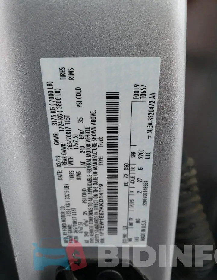 1FTEW1E57KKD14119 Photo# 12