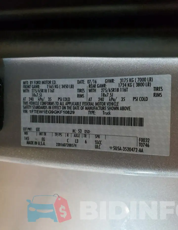 1FTEW1EG9GKF10829 Photo# 12