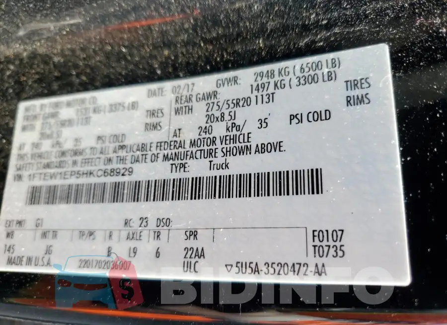 1FTEW1EP5HKC68929 Photo# 12