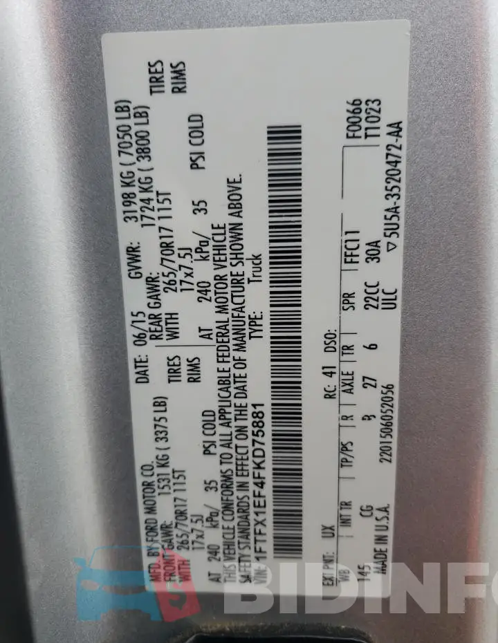 1FTFX1EF4FKD75881 Photo# 12