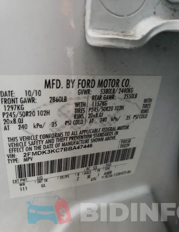 2FMDK3KC7BBA47446 Photo# 14