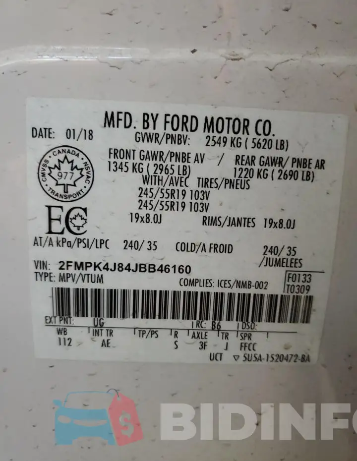 2FMPK4J84JBB46160 Photo# 14