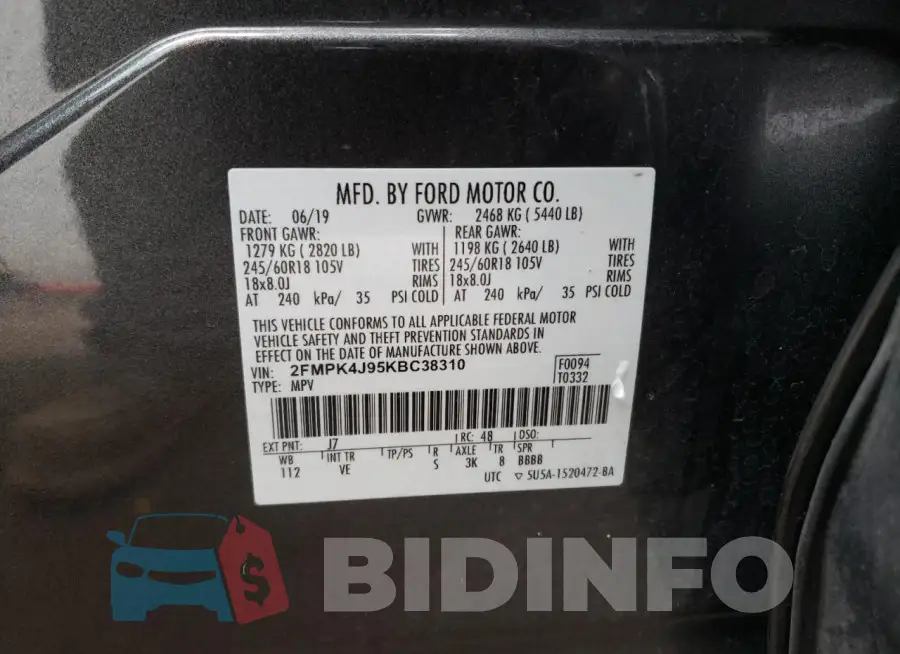 2FMPK4J95KBC38310 Photo# 13