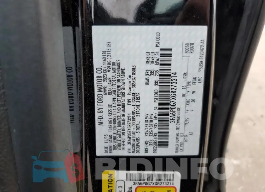 3FA6P0G7XGR273214 Photo# 12