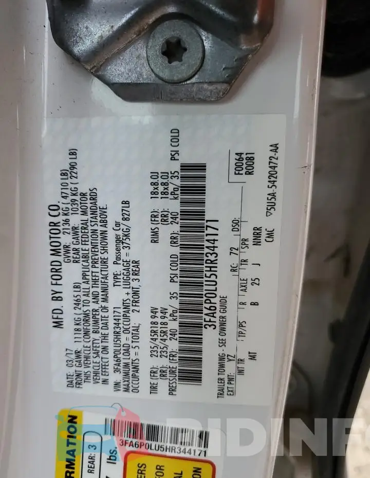 3FA6P0LU5HR344171 Photo# 13