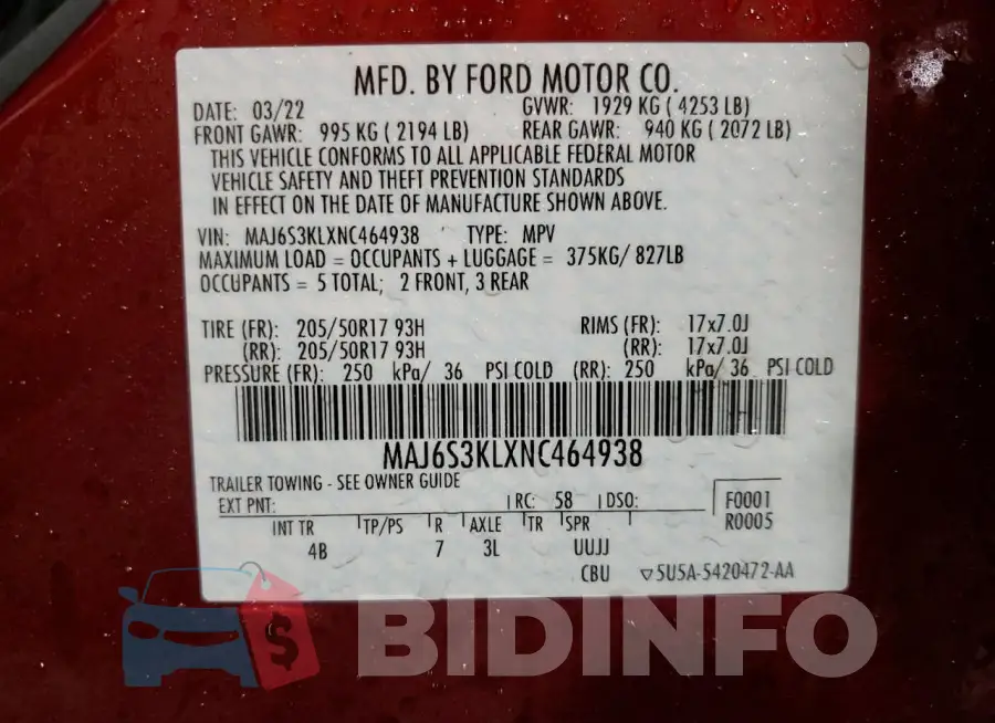 MAJ6S3KLXNC464938 Photo# 13