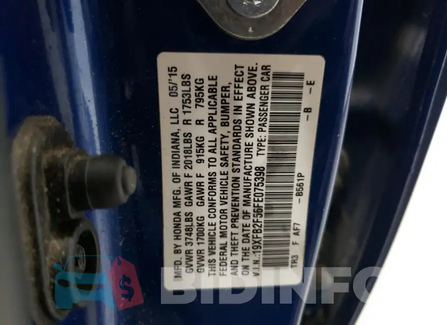 19XFB2F56FE075398 Photo# 13