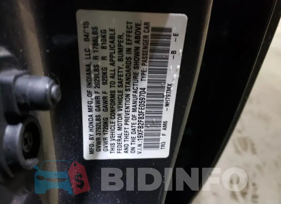 19XFB2F83FE059704 Photo# 13