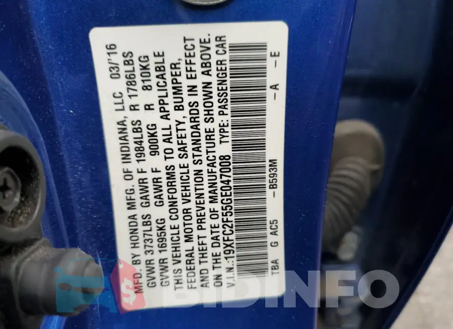 19XFC2F55GE047008 Photo# 13