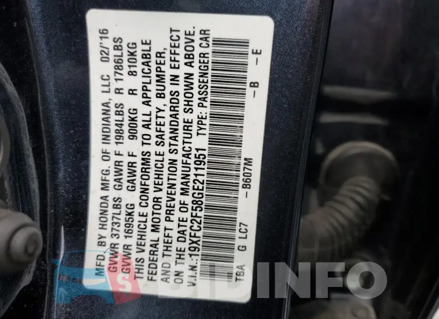 19XFC2F58GE211951 Photo# 12