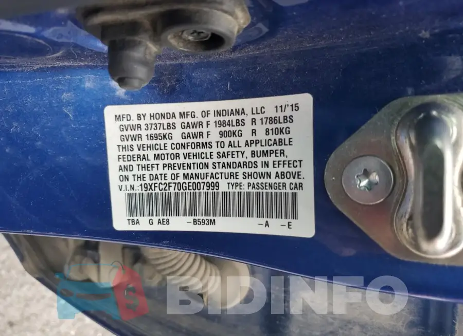 19XFC2F70GE007999 Photo# 12