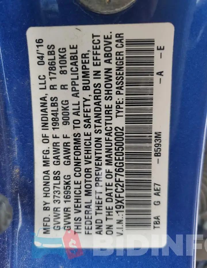 19XFC2F76GE050002 Photo# 12