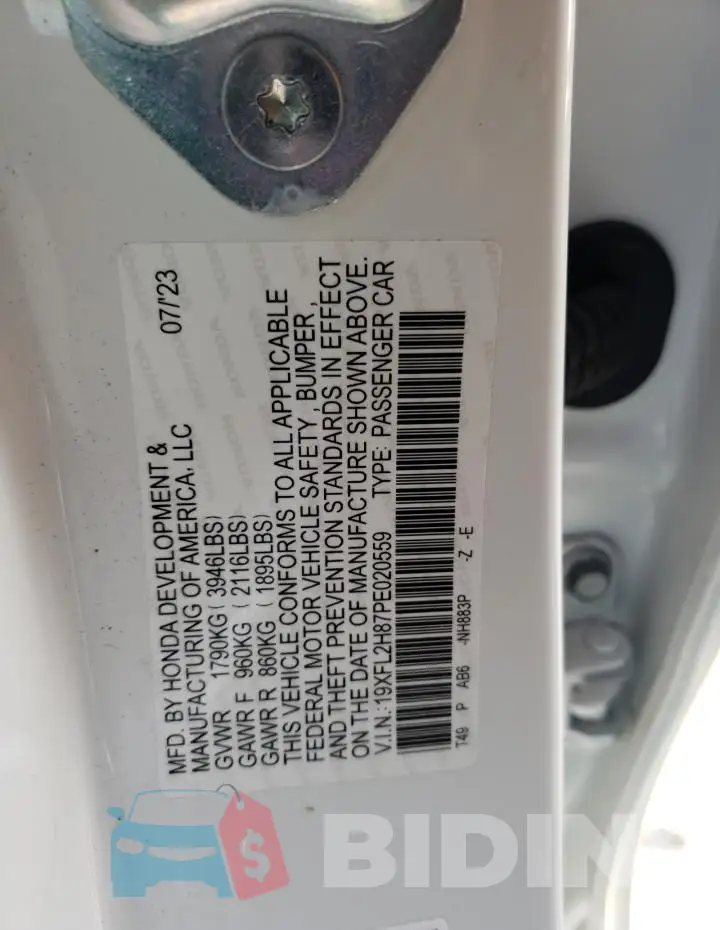 19XFL2H87PE020559 Photo# 13