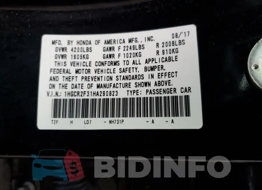 1HGCR2F31HA290823 Photo# 12