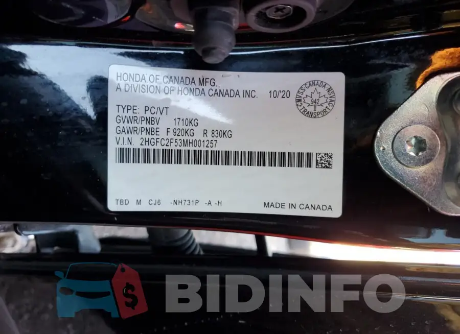 2HGFC2F53MH001257 Photo# 13
