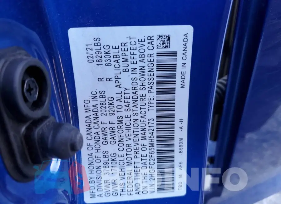 2HGFC2F65MH542173 Photo# 12
