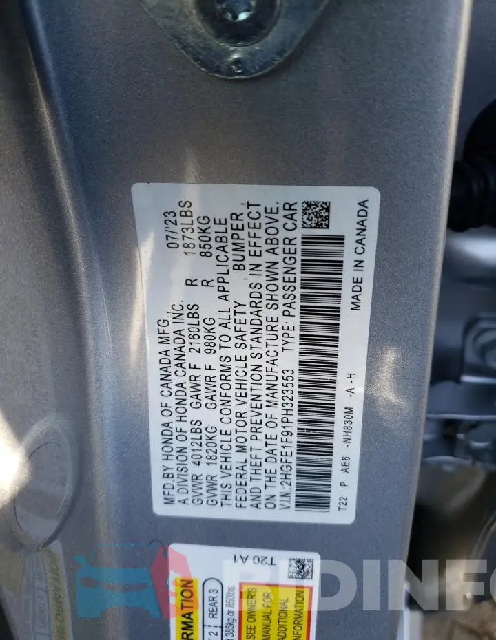 2HGFE1F91PH323553 Photo# 12