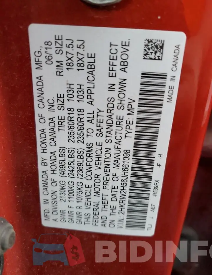 2HKRW2H56JH661098 Photo# 13