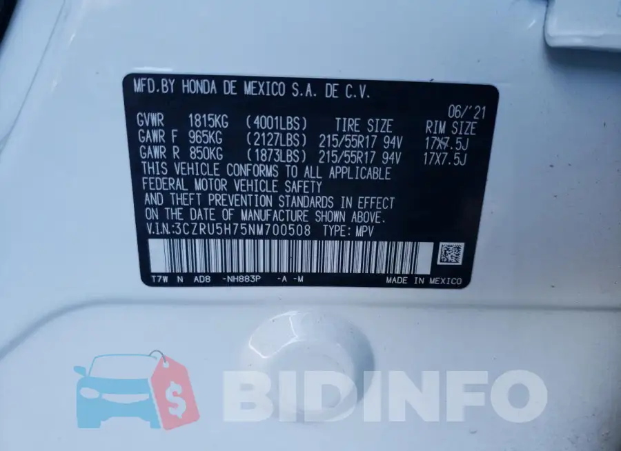 3CZRU5H75NM700508 Photo# 13