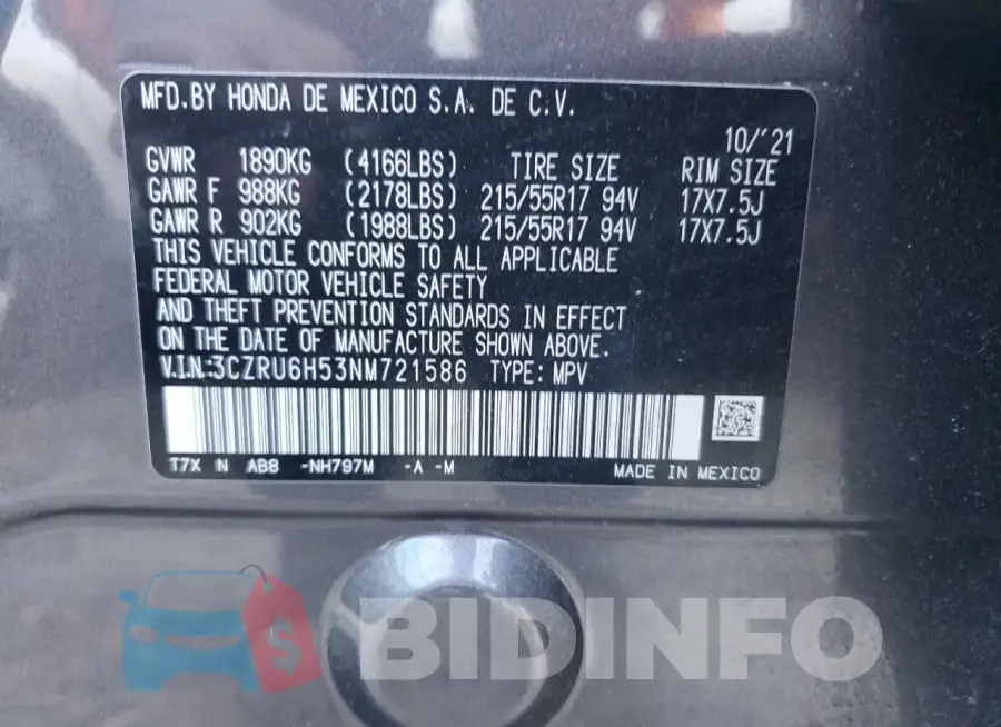 3CZRU6H53NM721586 Photo# 13