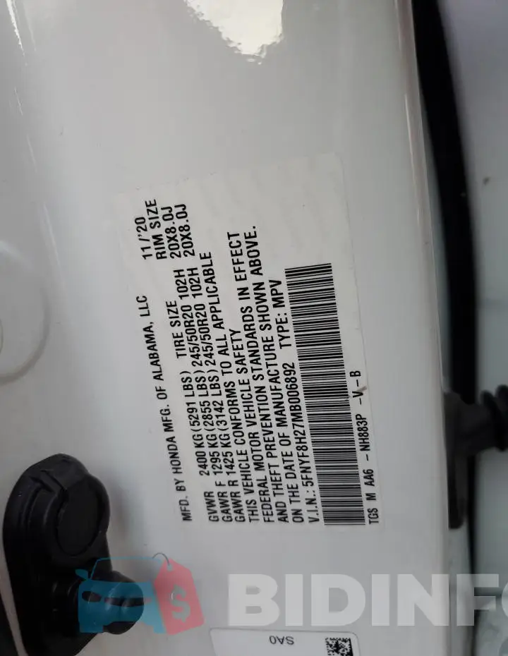 5FNYF8H27MB006892 Photo# 13