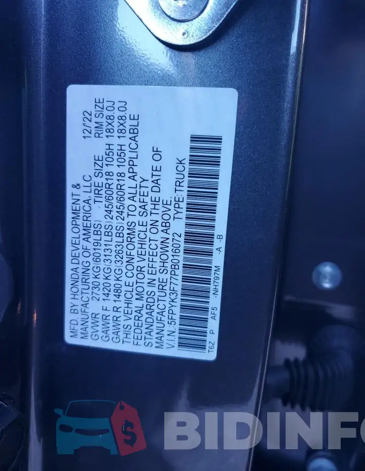 5FPYK3F77PB016072 Photo# 12