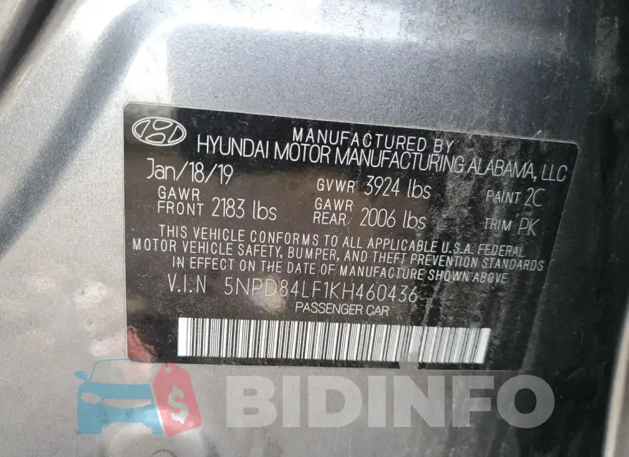 5NPD84LF1KH460436 Photo# 12