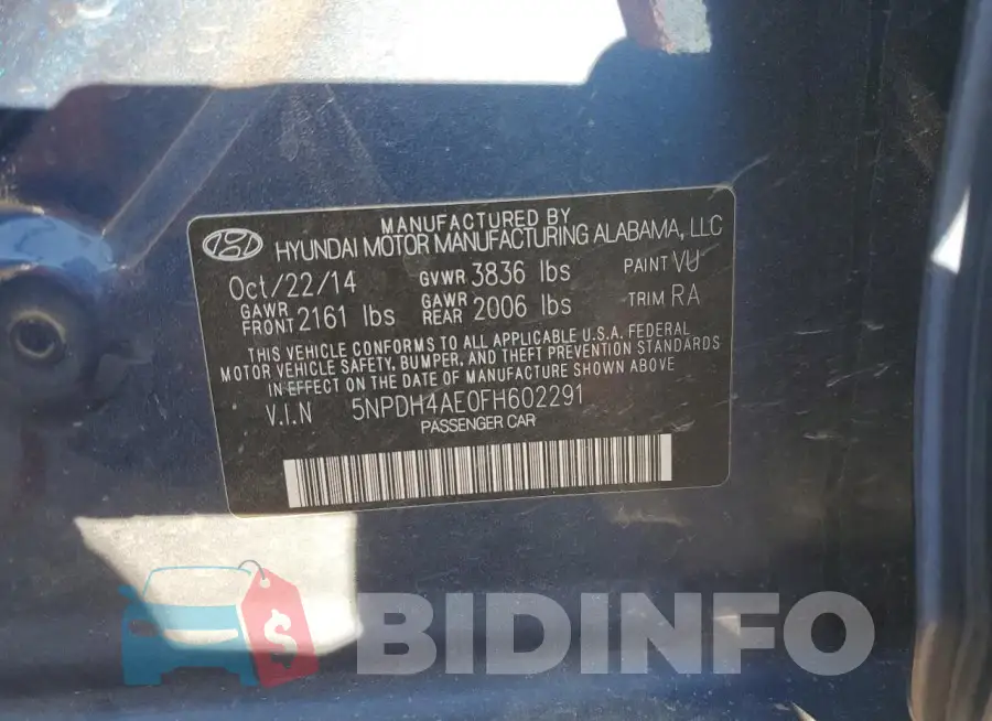 5NPDH4AE0FH602291 Photo# 13