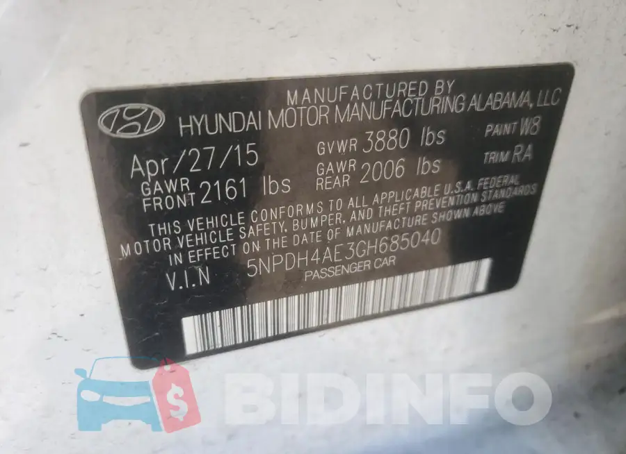 5NPDH4AE3GH685040 Photo# 13