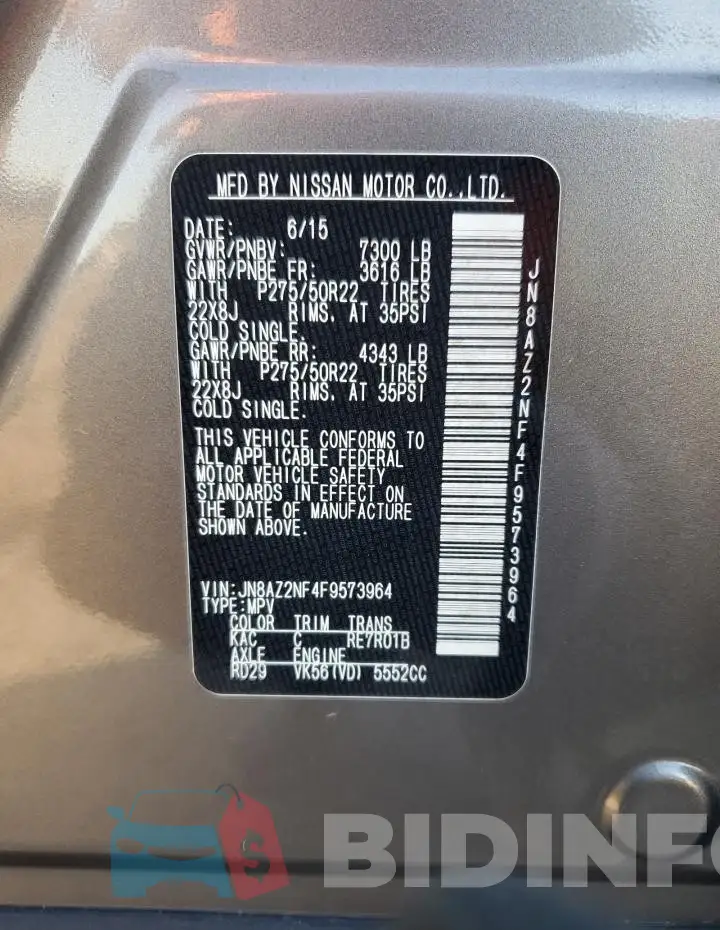JN8AZ2NF4F9573964 Photo# 13
