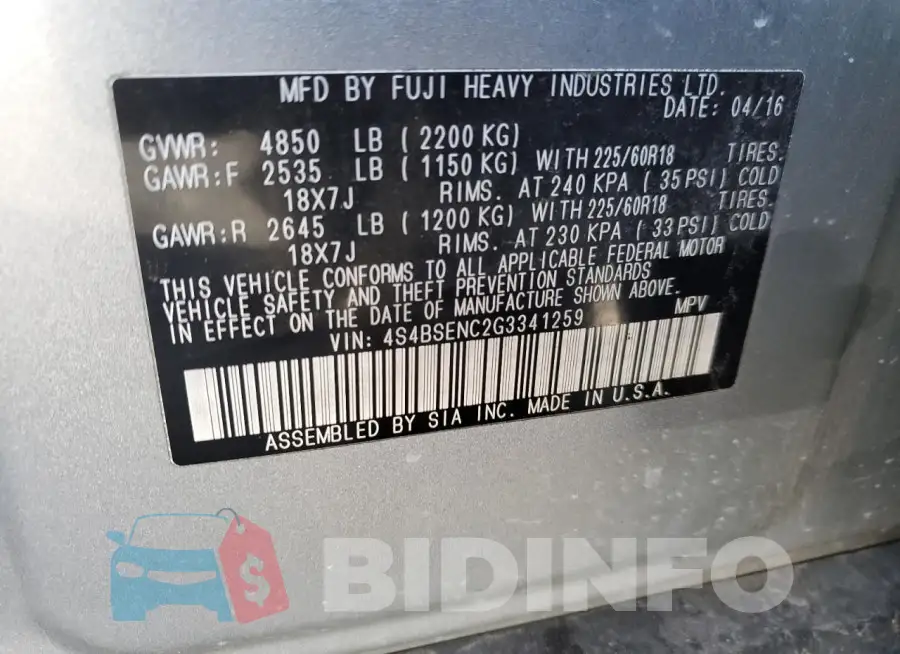 4S4BSENC2G3341259 Photo# 14