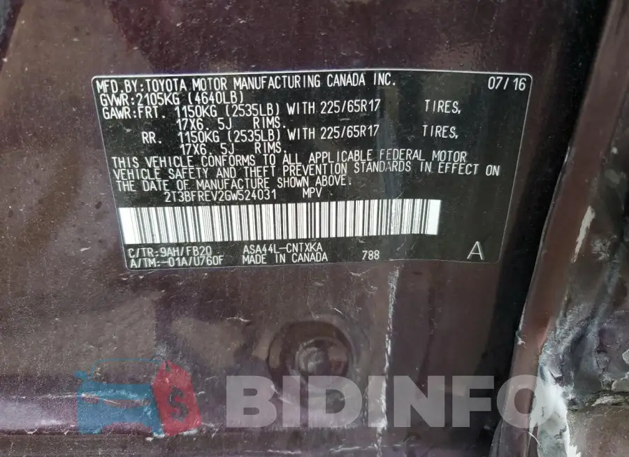 2T3BFREV2GW524031 Photo# 12