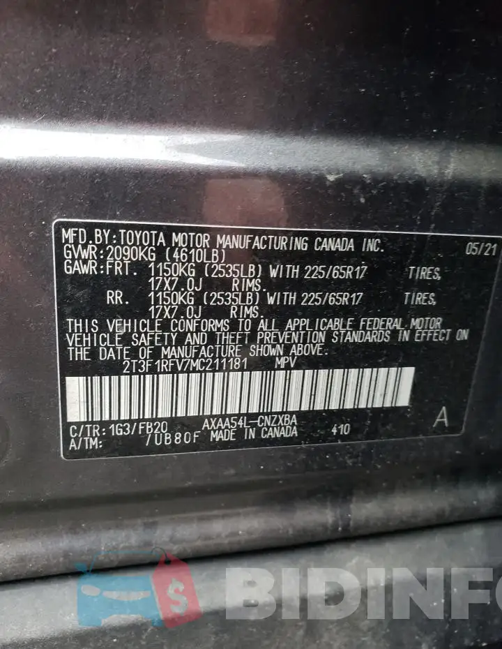 2T3F1RFV7MC211181 Photo# 12