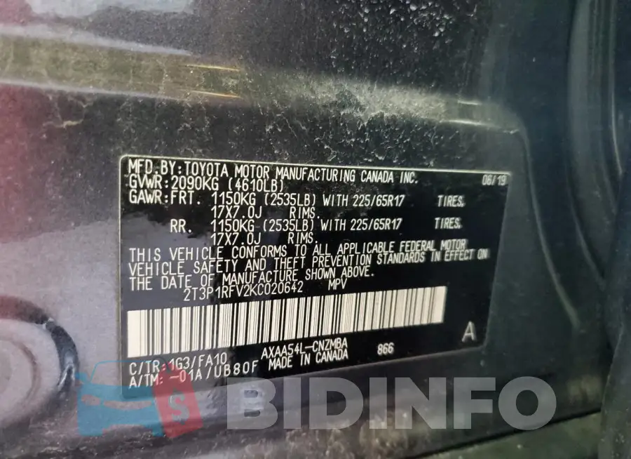 2T3P1RFV2KC020642 Photo# 12