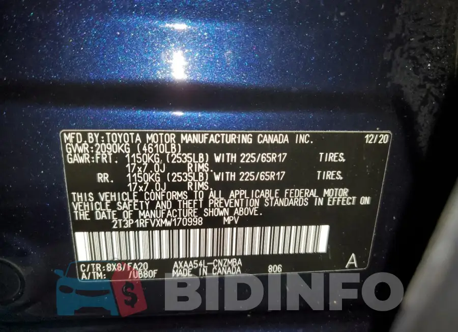 2T3P1RFVXMW170998 Photo# 13