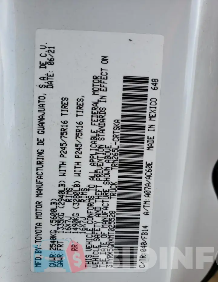 3TYRX5GNXMT025528 Photo# 12