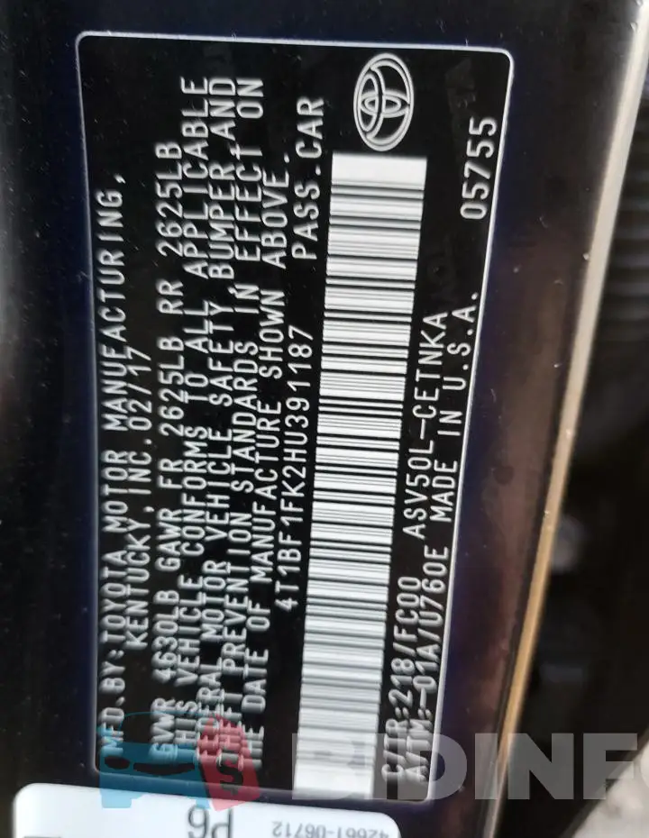 4T1BF1FK2HU391187 Photo# 12