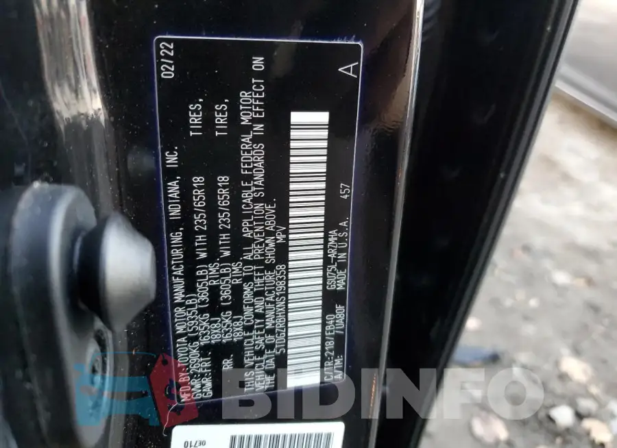 5TDGZRBHXNS198358 Photo# 13