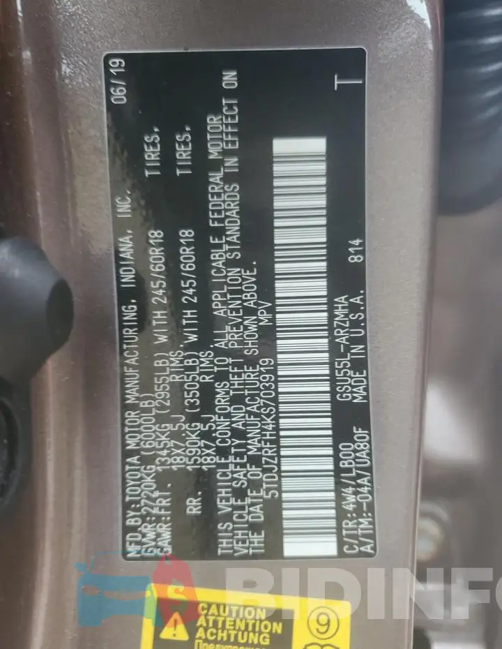 5TDJZRFH4KS703919 Photo# 14