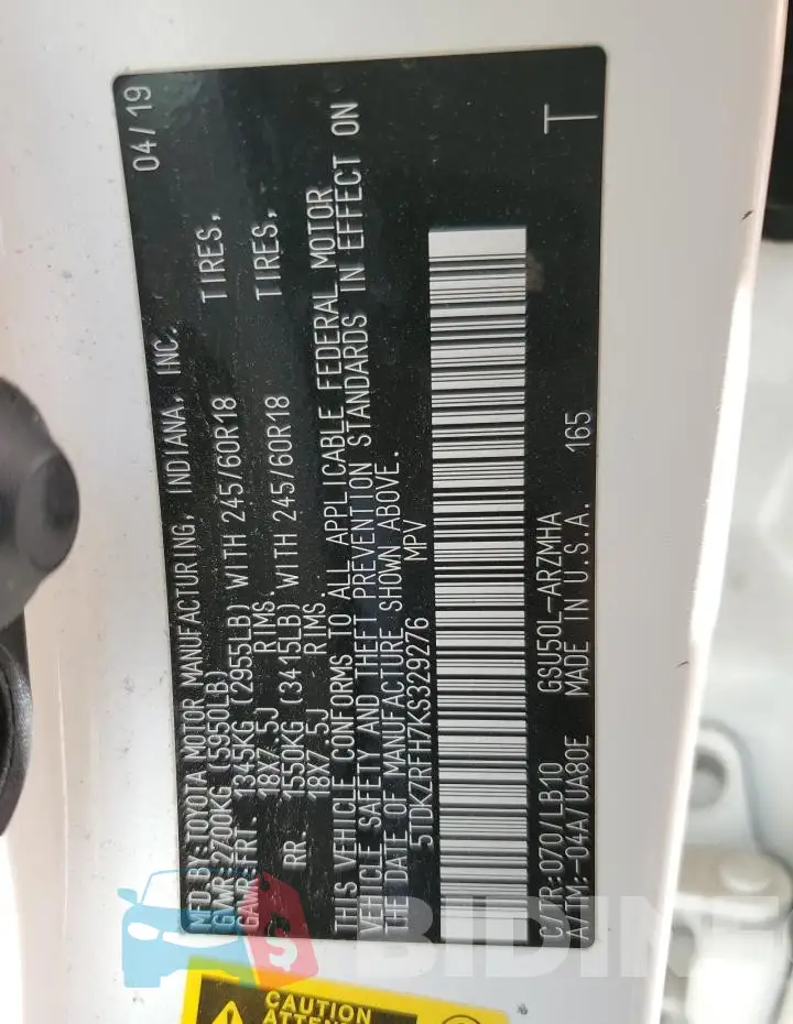 5TDKZRFH7KS329276 Photo# 14