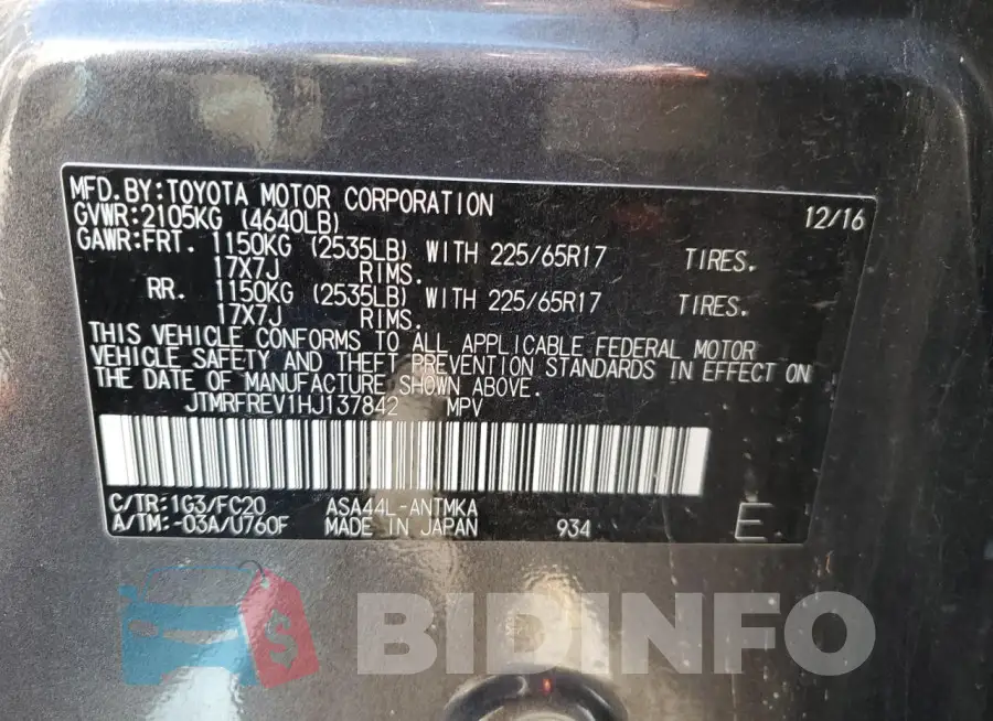 JTMRFREV1HJ137842 Photo# 12