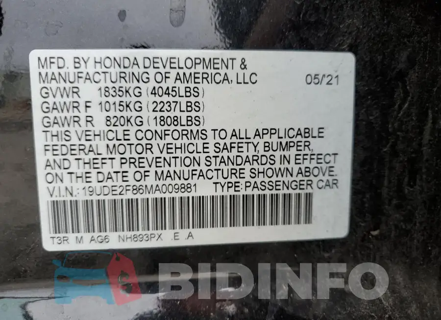 19UDE2F86MA009881 Photo# 12